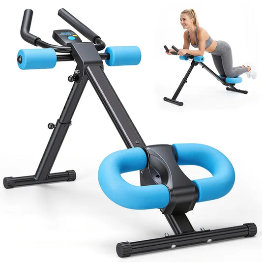 Adjustable Ab Machine For Stomach Workout For Home Gym, Ab Trainer With 2 Incline & 5 Height Levels, Knee & Elbow Protection, LCD Display, Foldable